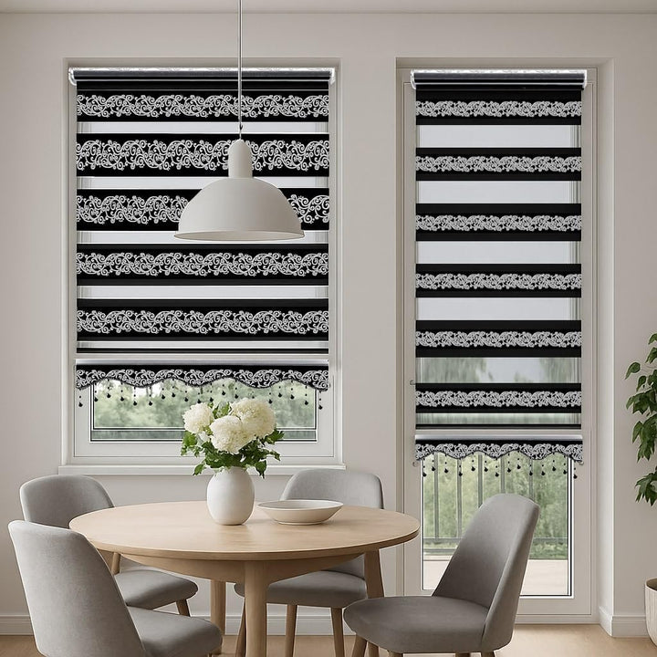 Brillant Doppelrollo Klemmfix ohne Bohren Schwarz Silber 200 x 60 cm (Länge x Breite) Duorollo Blick