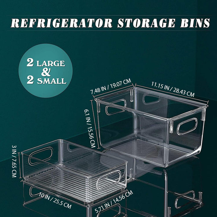 FINEW Set von 4 Stapelbare Kühlschrank Organizer - 2 Grosse/2 Mittel, Aufbewahrungsbox für Gefrierge