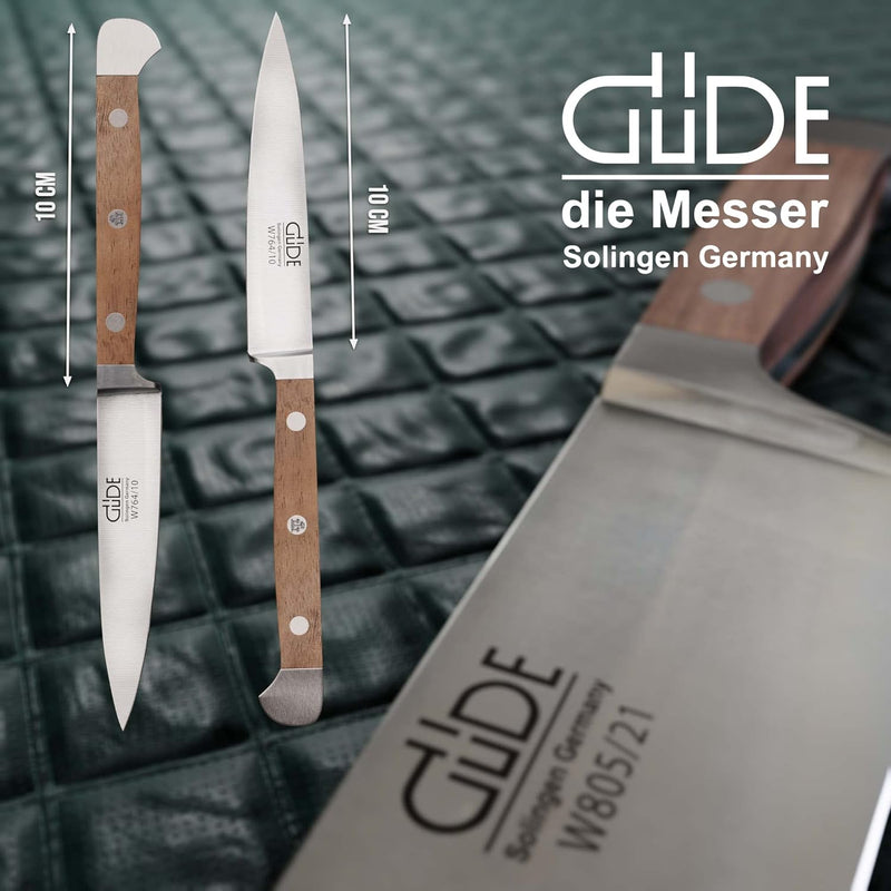 GÜDE Solingen - Spickmesser geschmiedet, 10 cm, Walnussholz, ALPHA WALNUSS, Office Messer, Doppelkro