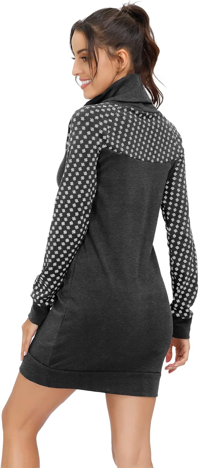 TrendiMax Damen Sweatshirt Langarm Hoodie Kleid Pulloverkleid Rollkragen Sweatkleid Kapuzenpulli Lan