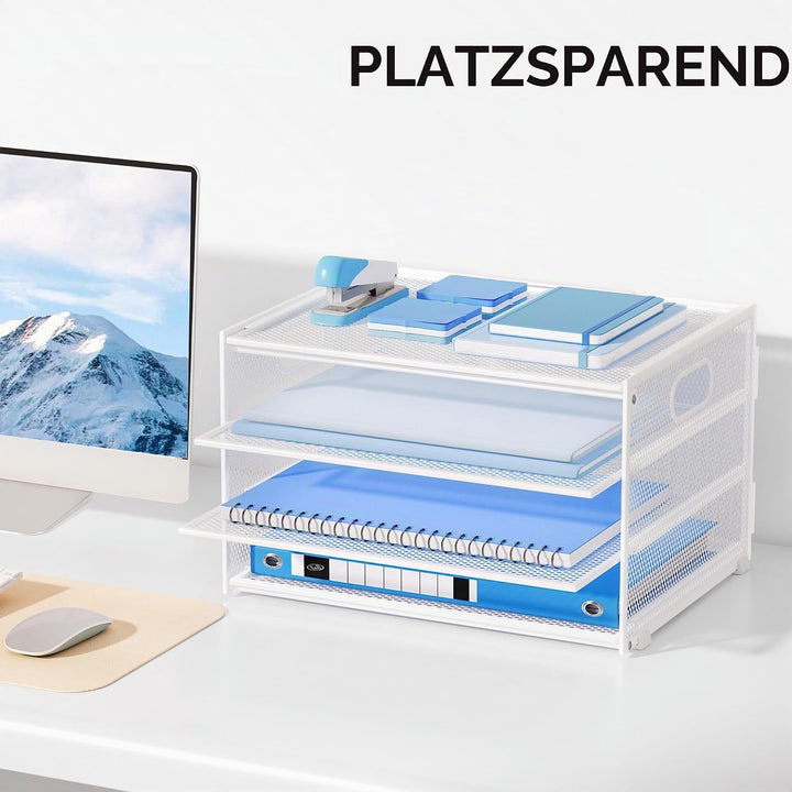 Marbrasse Schreibtisch Organizer,4-Stufiges Metall Netz-Briefablage mit Griff,Zeitungsordner,Papier
