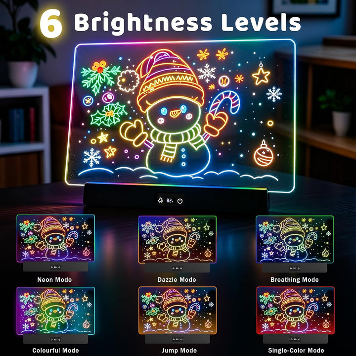 LED Zeichenbrett Kinder wiederaufladbar 8 Farben 11 Modi 15h Akku | 6 Helligkeitsstufen,Ladezeit 2,5