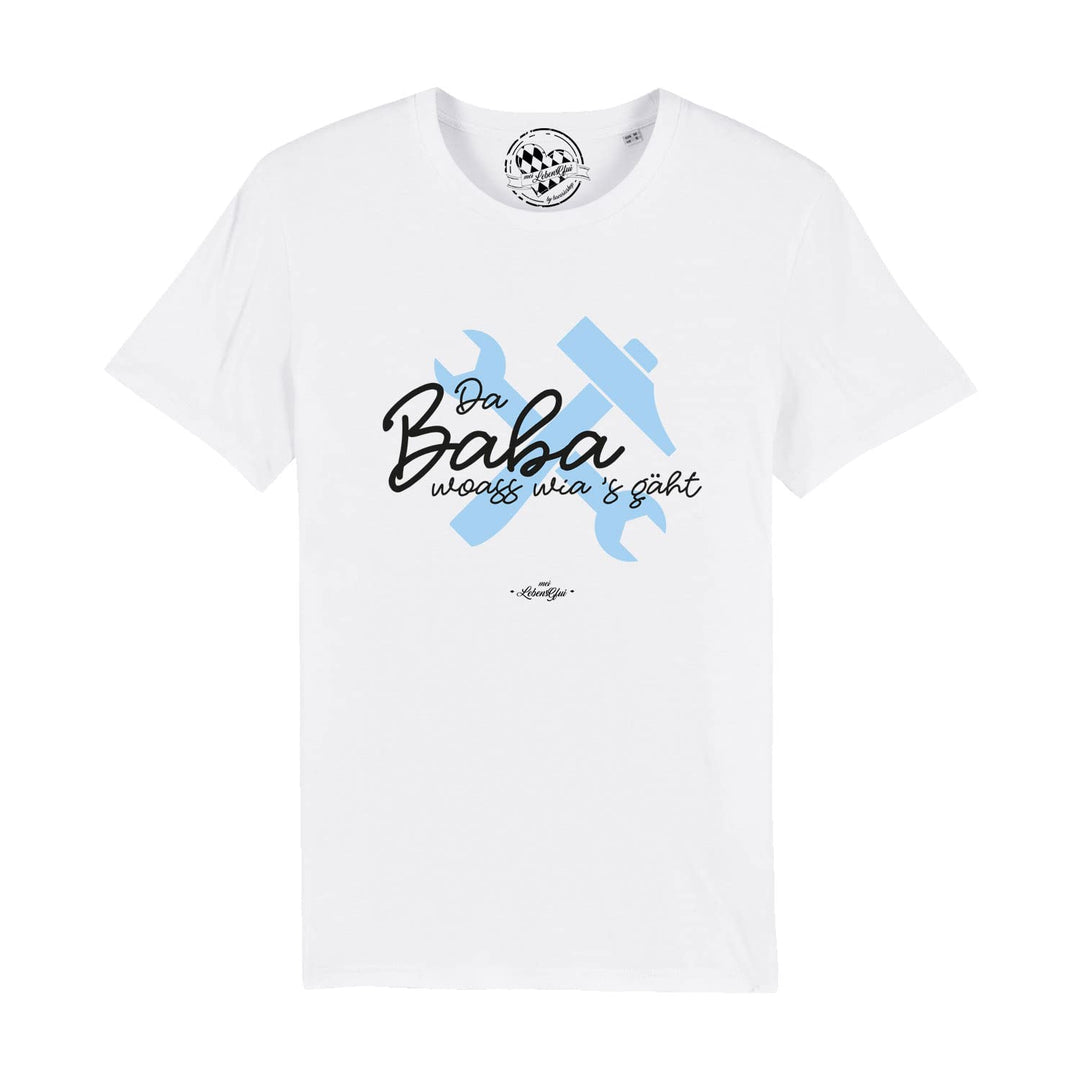 Bavariashop Bayerisches Herren T-Shirt Da Baba woass wia's gäht M Weiss, M Weiss