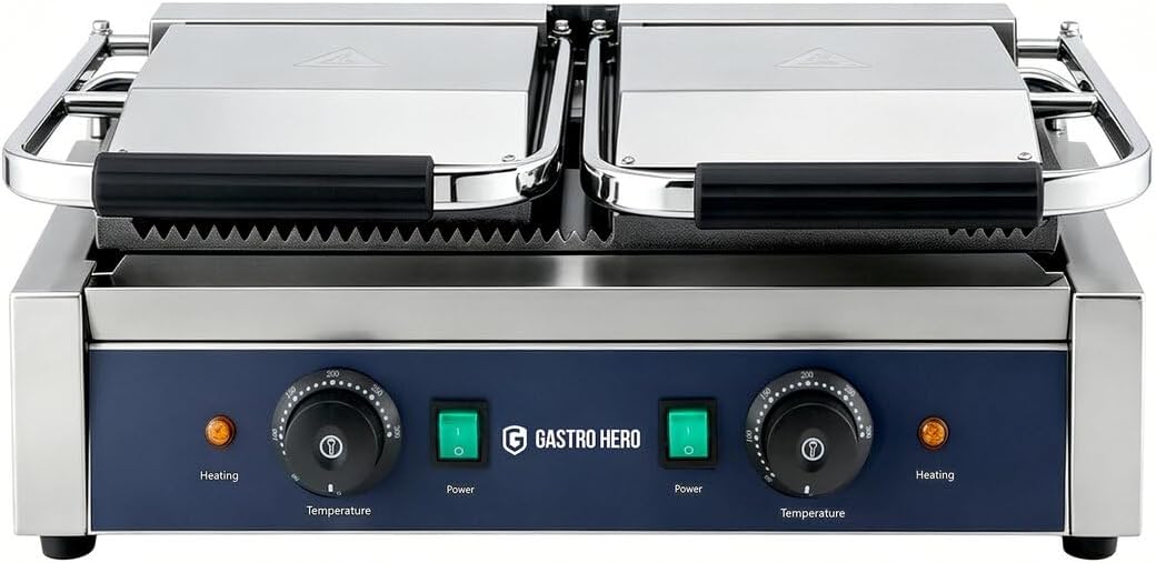 GastroHero Kontaktgrill ECO Doppel Kontaktgrill gerillt 3,6 kW Panini Grill Gastro Grill Sandwichgri