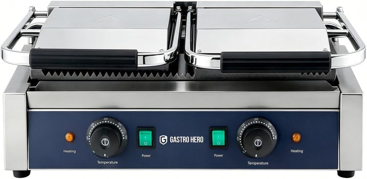 GastroHero Kontaktgrill ECO Doppel Kontaktgrill gerillt 3,6 kW Panini Grill Gastro Grill Sandwichgri