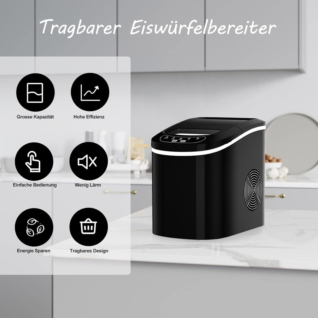 RELAX4LIFE Eiswürfelmaschine, Eismaschine mit Eiswürfelschaufel & Eiskorb, 12 kg in 24 Std, 9 Eiswür