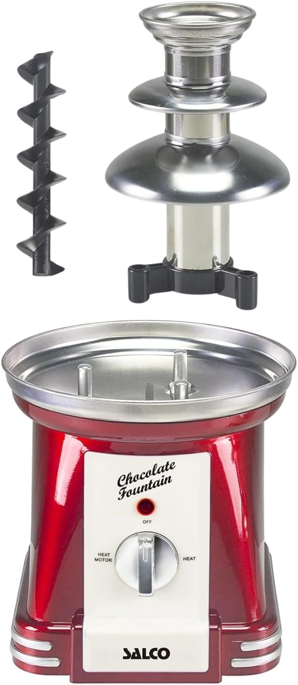 Salco Schokobrunnen | 3-stufiger Chocolate Fountain | Retro-Style | Edelstahl | Mit Wendelschnecke |
