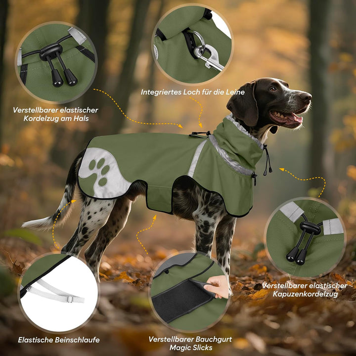 Hunderegenmantel wasserdicht Winddicht, Regenjacke mit Reflektor - Regenmantel für Dackel, wasserdic
