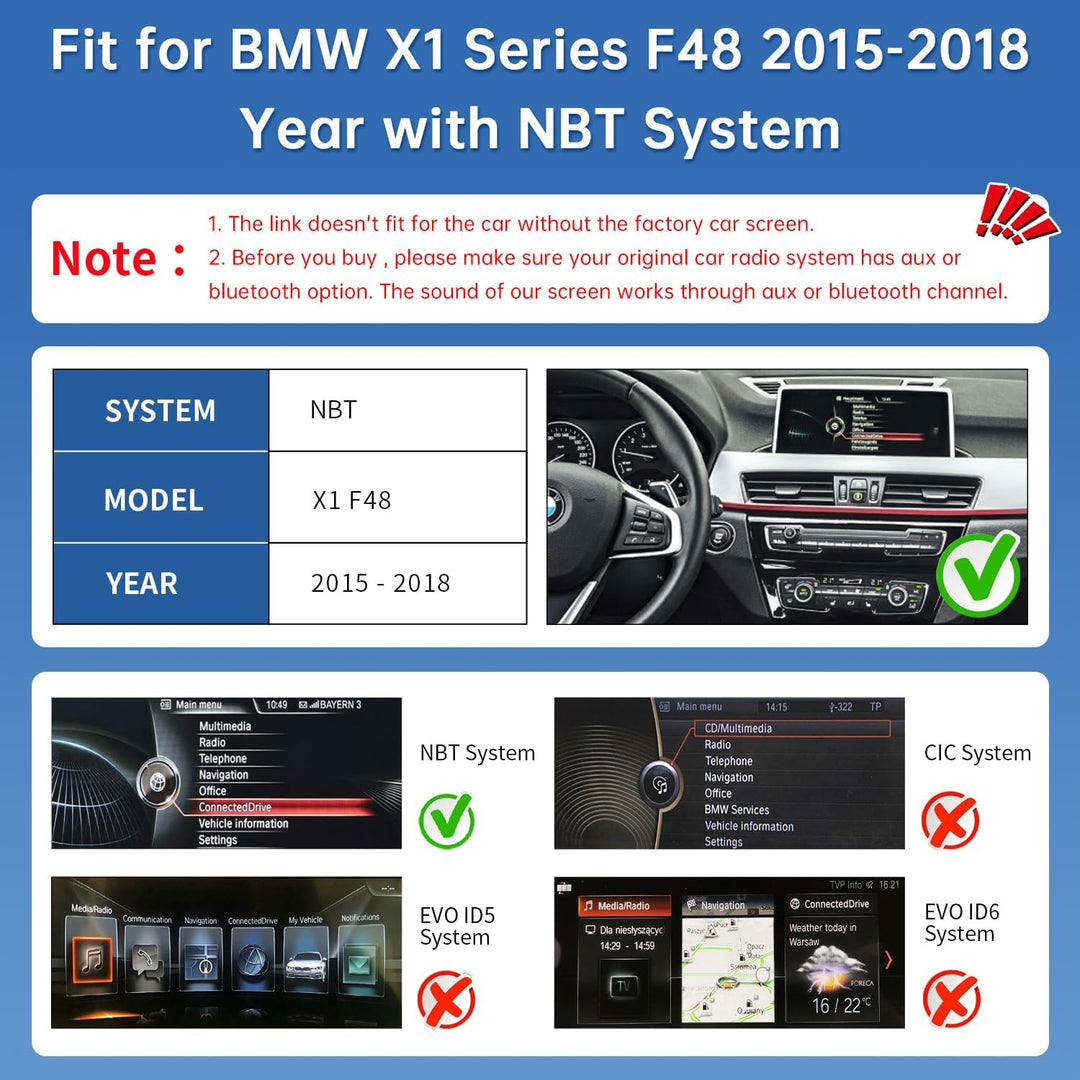 Road Top 12,3 Zoll Ultraschmaler Autoradio Carplay für BMW X1 F48 mit NBT | 2015-2018 Jahr, Linux HD