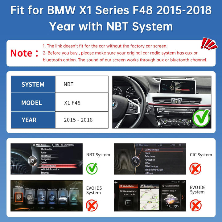 Road Top 12,3 Zoll Ultraschmaler Autoradio Carplay für BMW X1 F48 mit NBT | 2015-2018 Jahr, Linux HD