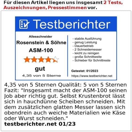 Rosenstein & Söhne Brotschneidemaschine: Elektrischer Allesschneider mit 2 Edelstahl-Klingen, 1-15 m