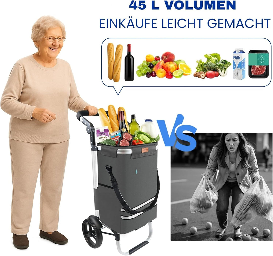 Allyson Rechteckiger Einkaufswagen - Ergonomischer, Klappbarer Shopping Trolley mit 56L Wasserdichte