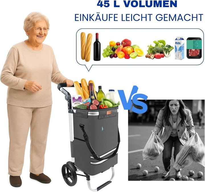 Allyson Rechteckiger Einkaufswagen - Ergonomischer, Klappbarer Shopping Trolley mit 56L Wasserdichte