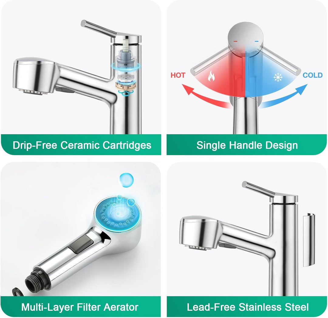 CREA Küchenarmatur Ausziehbar,Wasserhahn Küche mit 2 Strahlarten Geschirrbrause Spültischarmatur mit