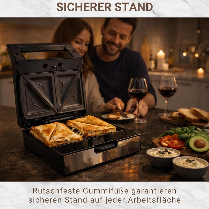 Syntrox Sandwich Maker mit Wechselplatten, Edelstahl, schnelles Aufheizen, Antihaftbeschichtet, vers