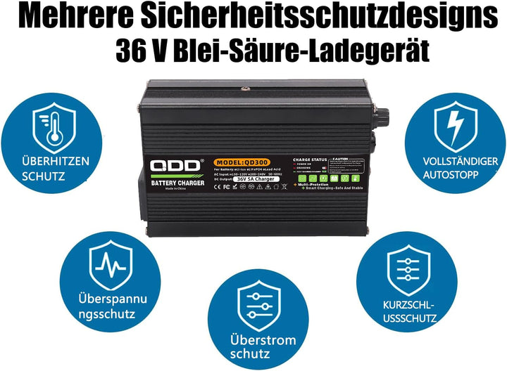 QDD 36 Volt 36 V 5 A Blei-Säure-Batterieladegerät mit DC-Ausgang 50 A Anderson-Anschluss für Blei-Sä