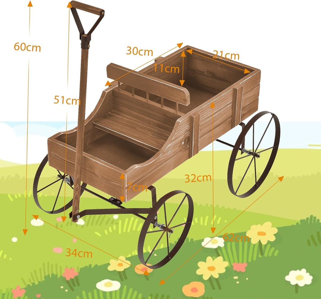 SOARS Blumenständer, Blumenwagen mit 4 Rädern aus Metall, Pflanzenständer aus Massivholz, Blumenkast