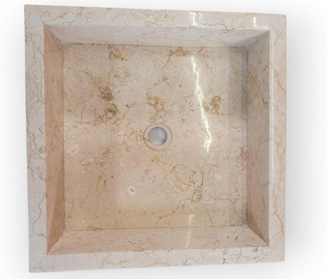 Kinaree Naturstein Waschbecken Heller Marmor - 45x45 cm Aufsatz Waschschale - Heller Marmor Aufsatzw