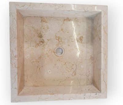 Kinaree Naturstein Waschbecken Heller Marmor - 45x45 cm Aufsatz Waschschale - Heller Marmor Aufsatzw