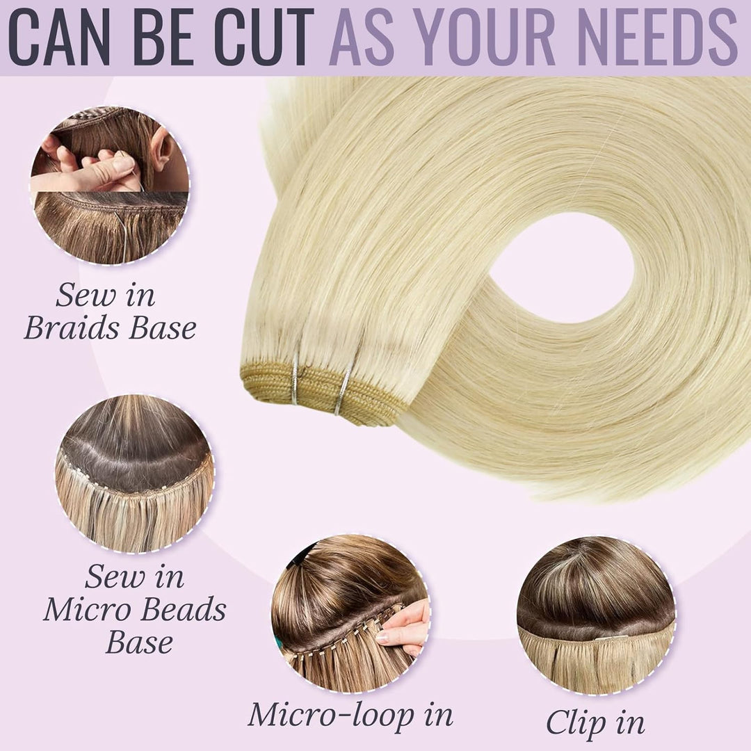Fshine Extensions Tressen Echthaar 55cm/22zoll Platinum Blonde 1 Bundle Remy Gerade Hair Weave Haarv