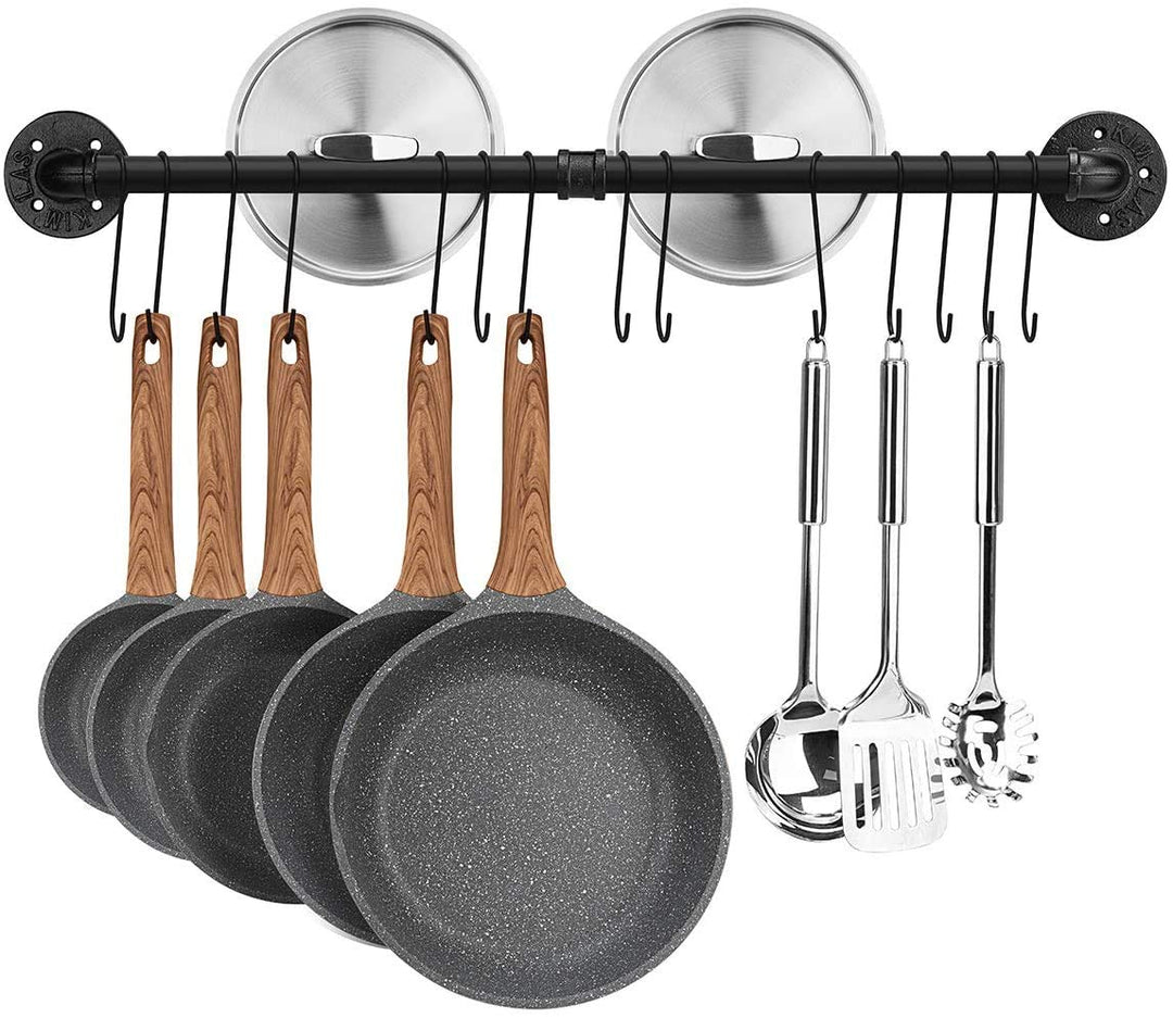 Toplife Hakenleiste Küche 80 cm, schwarze Hängeleiste mit 14 Haken, Stange für Küchenutensilien, 80