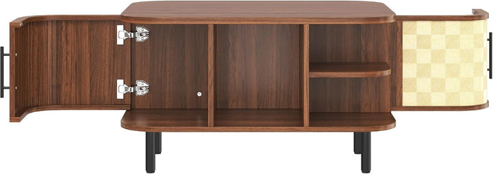 Ovaler Couchtisch mit Stauraum, Modern Coffee Table mit Geflochtene Oberfläche, Klein Kaffeetisch mi