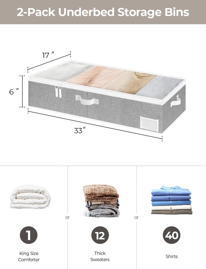 StorageWorks grosse Unterbett Aufbewahrungsbox mit Deckel, Kleiderschrank Organizer mit Griffen, fal