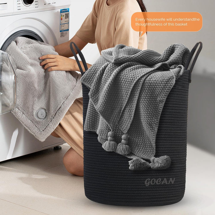 GOCAN grosse hohe robuste Wäsche Hamper Korb Gewebte Aufbewahrungskörbe für Kleidung Kissen Decke Sp