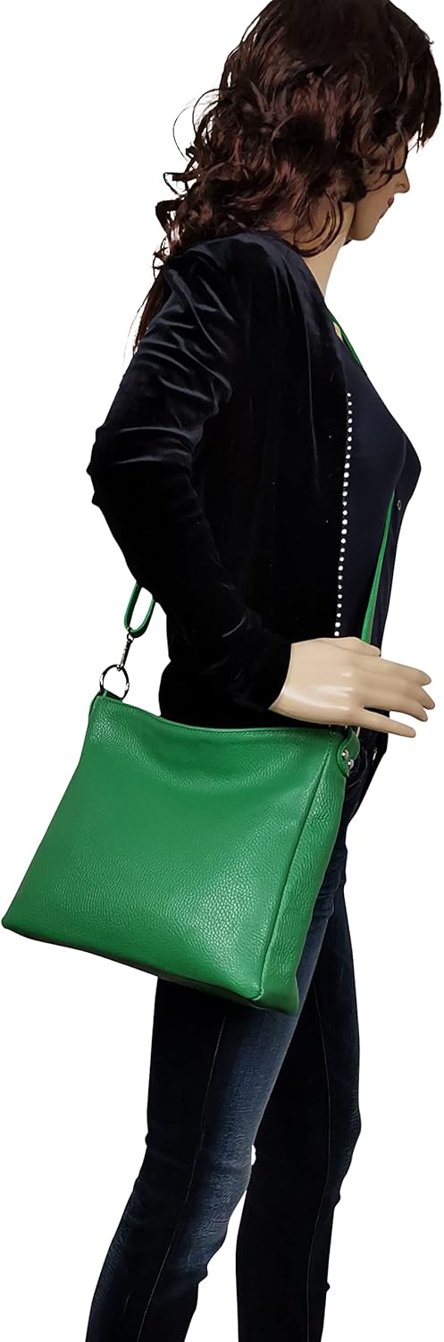AmbraModa GL35 - Damen Handtasche Schultertasche Umhängetasche aus genarbtem Rindsleder Grün, Grün