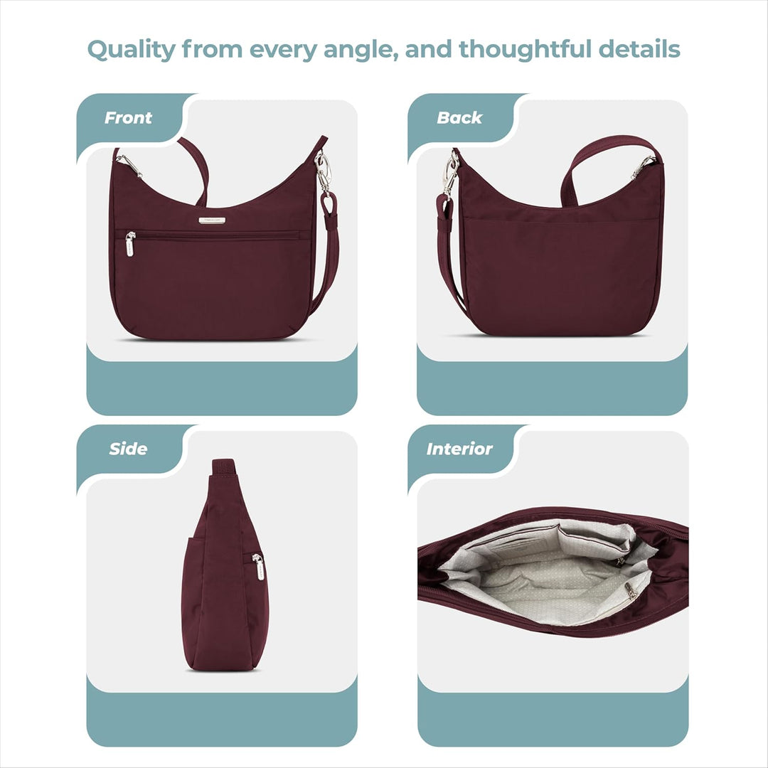 Travelon Unisex Essentials Umhängetasche Compact Crossbody Dunkles Bordeauxrot, Compact Crossbody Du