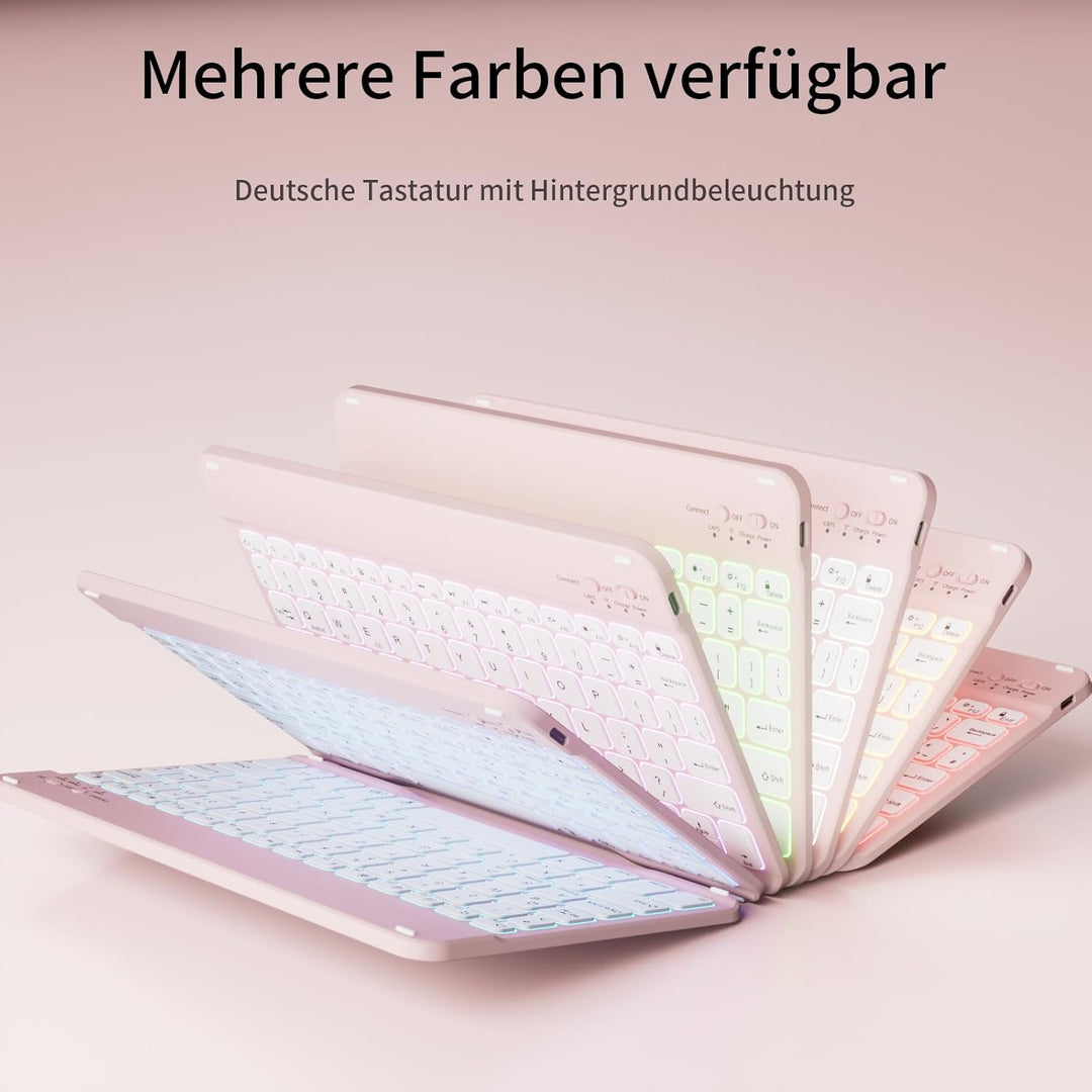 Tastatur Hülle für iPad A16 11. / 10. Generation (2025/2022, 11/10,9 Zoll), 7-farbige Hintergrundbel