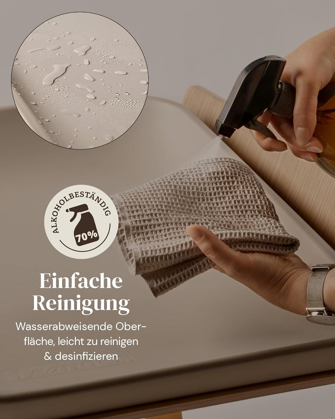 Leander Matty™ Wickelauflage 50x70 cm Cappuccino - Samtig-weiche Wickelunterlage - Wasserabweisend u