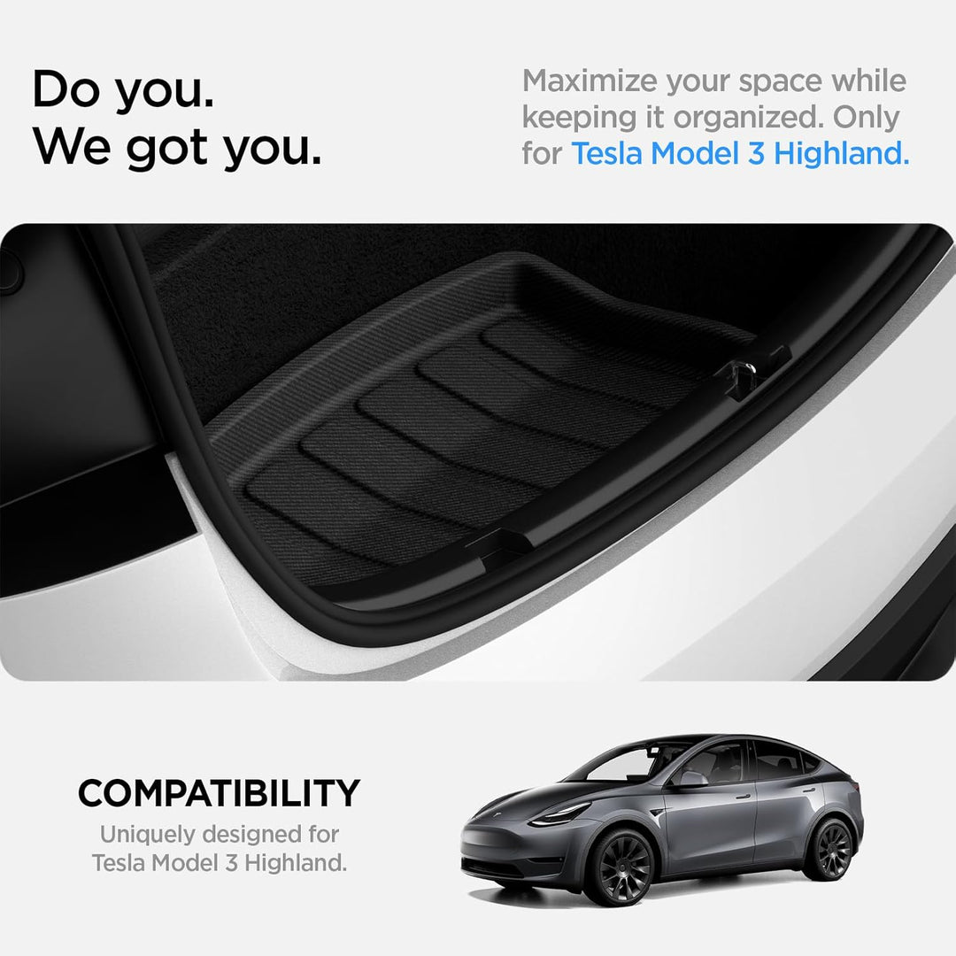 Spigen Tesla Model 3 Highland (2024~) Hintere Kofferraummatte für Aufbewahrung, Stossfestes XPE-Mate