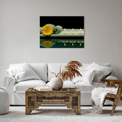 ARTTOR Bilder auf Leinwand Spa Blume Kerze Stein Leinwandbild 70x50cm Wandbilder Dekoration Wohnzimm