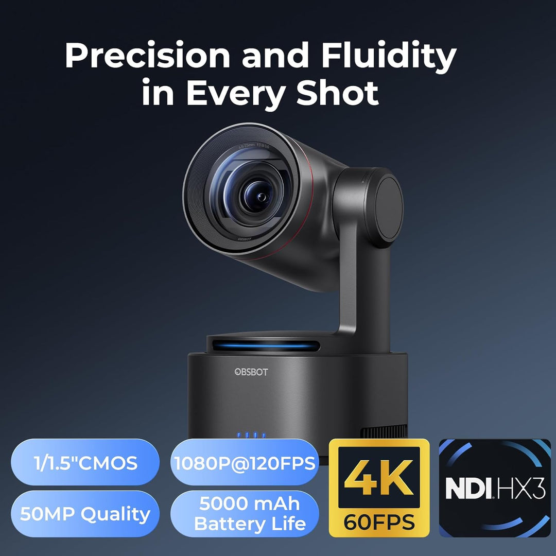 OBSBOT Tail 2 4K PTZR NDI-Kamera 60fps, 5X Optischer Zoom, AI Auto Tracking, 1/1,5 Zoll 50MP, HDMI/S