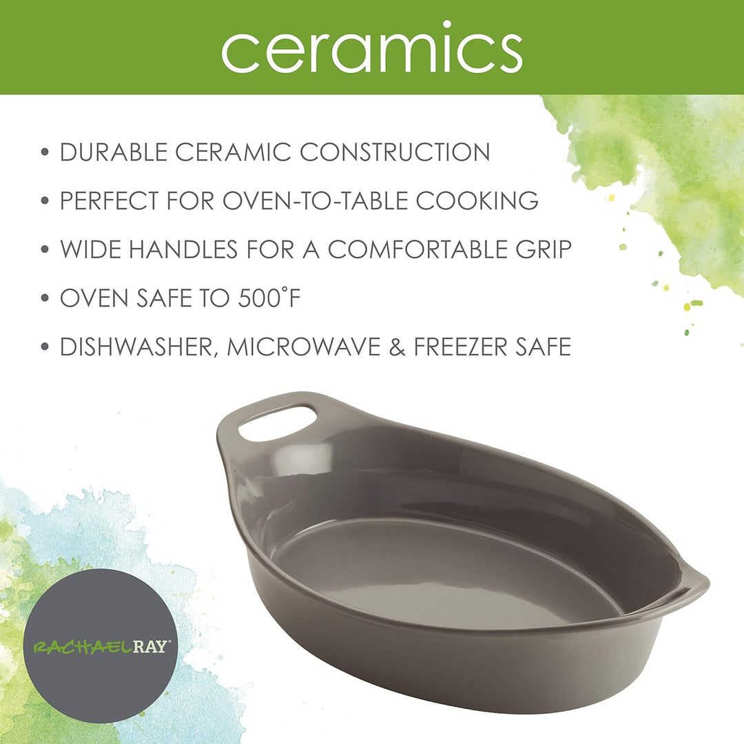 Rachael Ray Solid Glaze Ceramics Au Gratin Bakeware/Baker Set, Oval - 2 Piece, Gray 2 Piece grau, 2