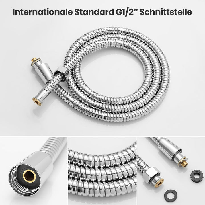 Auralum Hochdruck Duschkopf Wassersparend mit Schlauch 1.5m - Grosse 140mm Duschbrause Antikalk - Ha