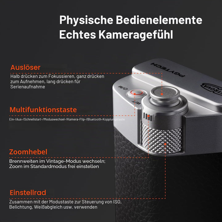PGYTECH RetroVa Kameragriff Set mit 2,35x Teleobjektiv, für iPhone 16 Pro | All-in-One-Set: Teleobje