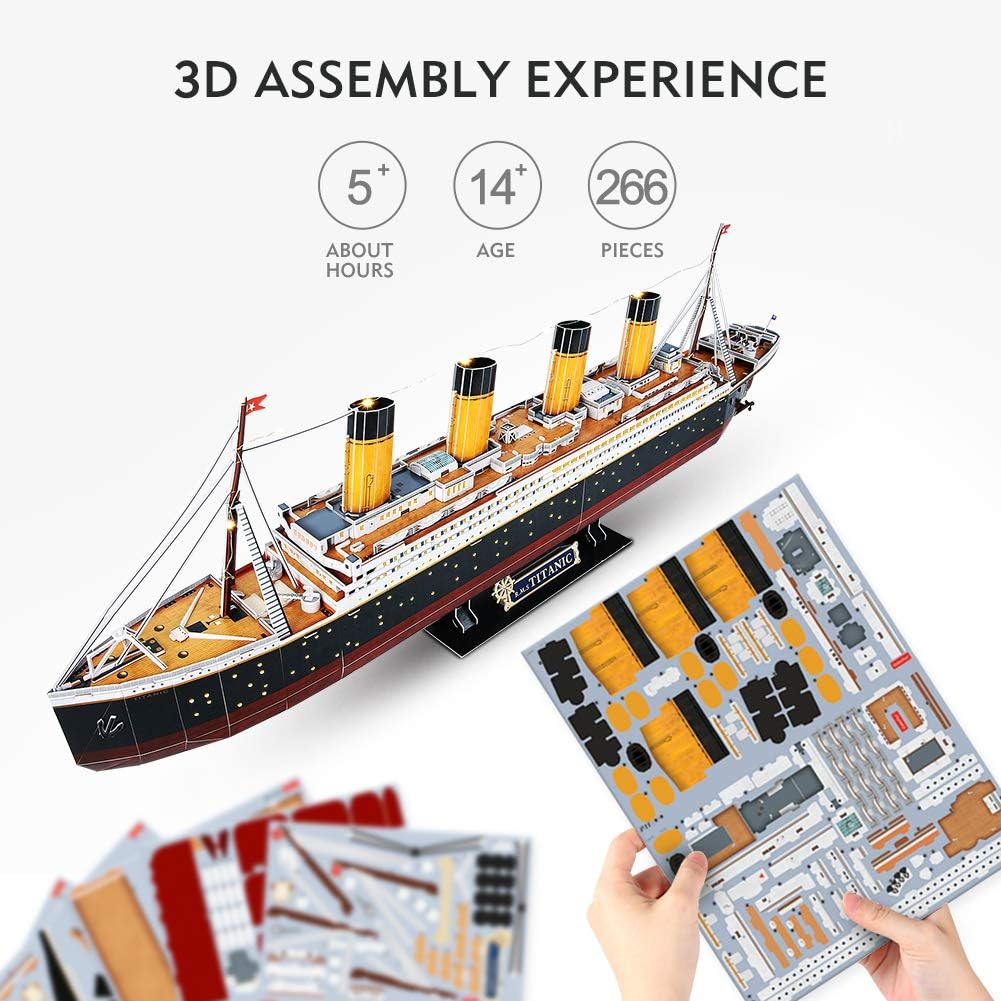 CubicFun Titanic 3D-Puzzle, LED, 88 cm, Modell Titanic, Spielzeug für Erwachsene und Jugendliche, 26