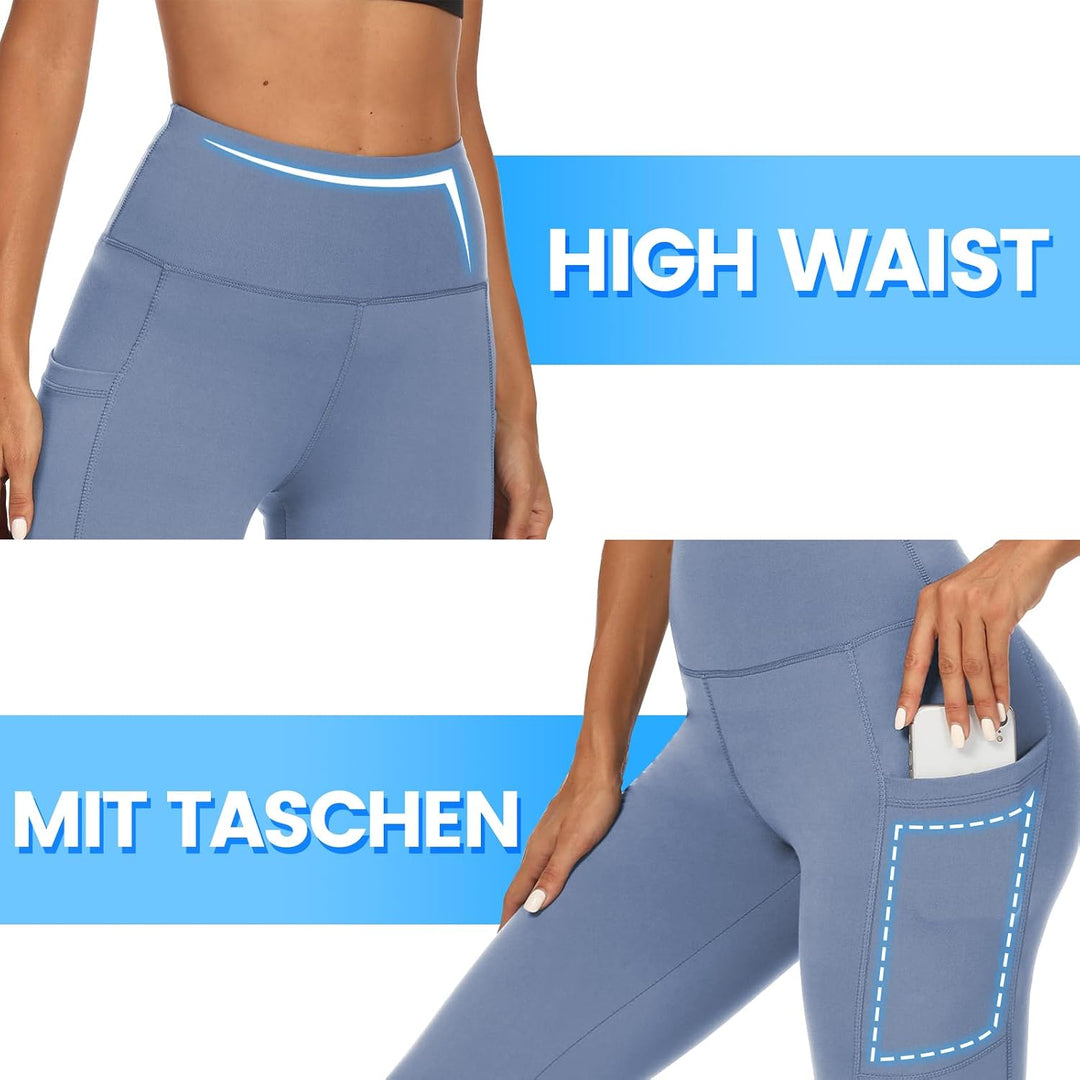 DDOBB 2er Pack Sport Leggings Damen High Waist Sportleggins Damen Lang Mit Taschen Gym Leggings Blic