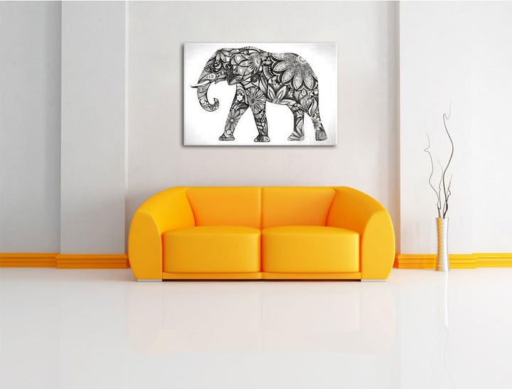 Elefant mit Ornamenten Deluxe Format: 100x70 cm auf Leinwand, XXL riesige Bilder fertig gerahmt mit