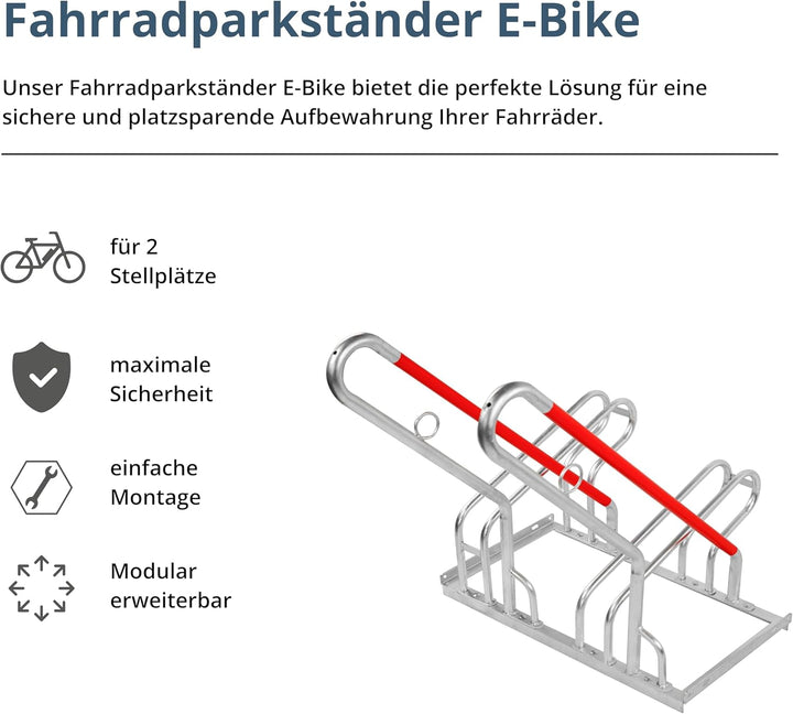 SCHULTE Regalwelt Fahrradparkständer E-Bike, für 2 Stellplätze, ca. 70x82x93 cm (LxHxB), modular, ve
