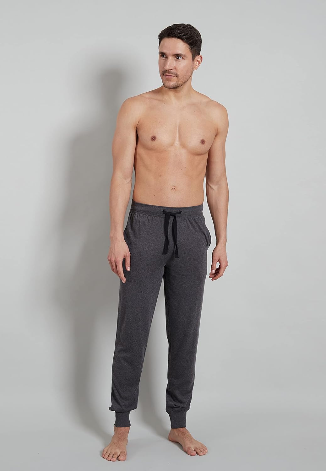 Götzburg Herren Lange-Hose, Baumwolle, Single Jersey, grau, Melange, mit Bündchen S Anthra Melange,