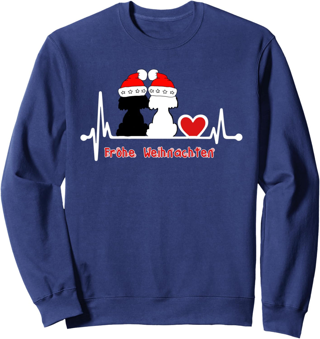 Heartbeat, Pudelpaar auf Herzlinie mit Weihnachtsmützen Sweatshirt
