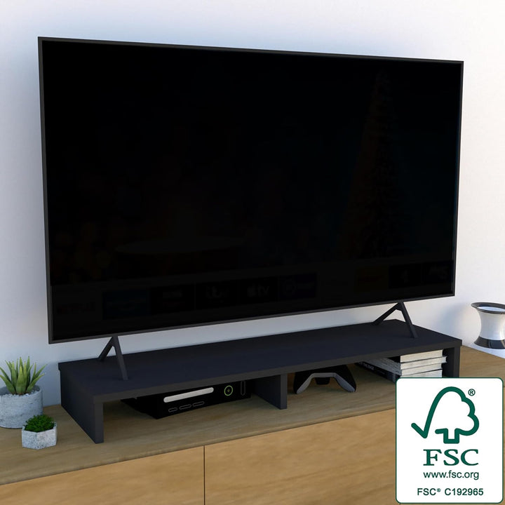 Henor TV-Ständer aus FSC® Holz, TV-Bildschirmerhöhung, 115 x 35 x 12 cm, Tragkraft 90 kg, Graphit 11