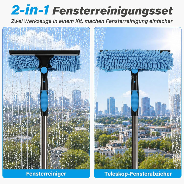marysgift 2,9 M Teleskop Fensterwischer Abzieher Set, Staubwedel Teleskop,2 in 1 Teleskopstange Fens