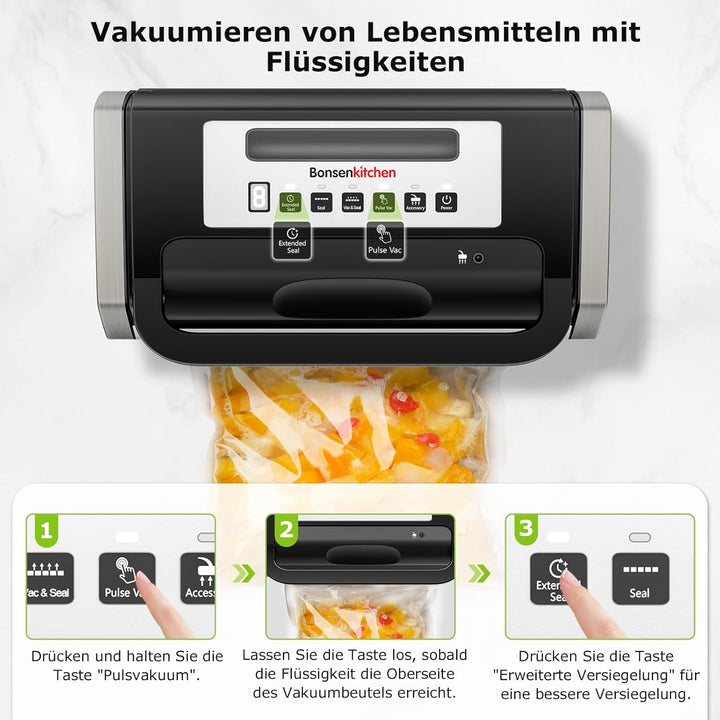 Bonsenkitchen Vakuumiergerät, Vakuumierer, Design mit Griffverriegelung, leistungsstarker geräuschar