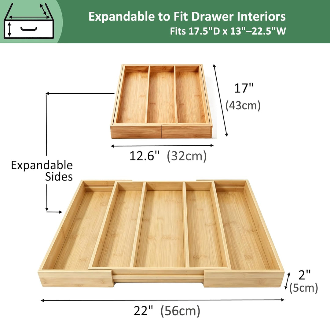 Utoplike Besteckkasten für Schubladen, Ausziehbar Besteck Organizer Küche, Schubladeneinsatz Holz, B