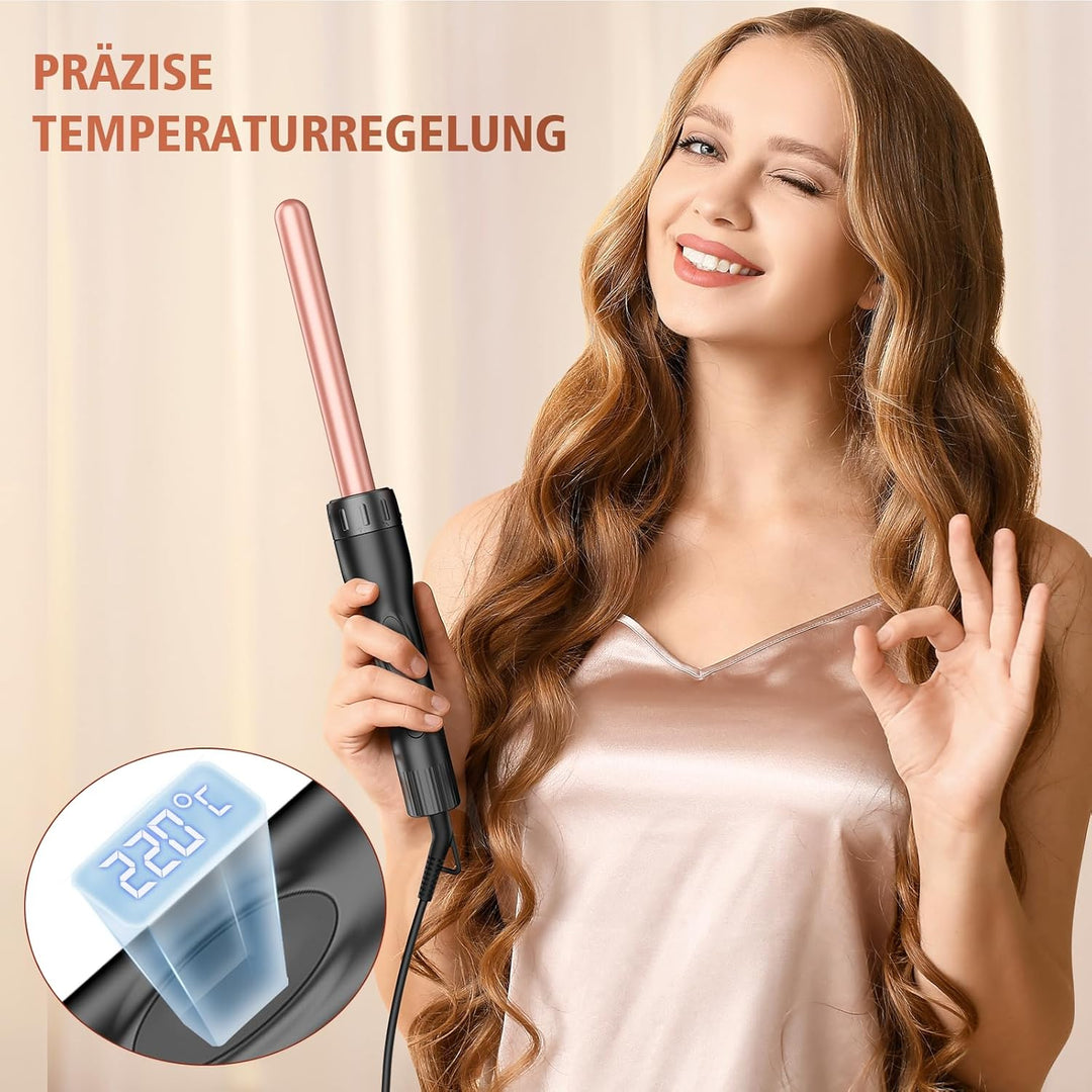 Lockenstab Grosse und Kleine Locken Set mit einstellbarer Temperatur - 6 in 1 Mit Verschiedenen Aufs