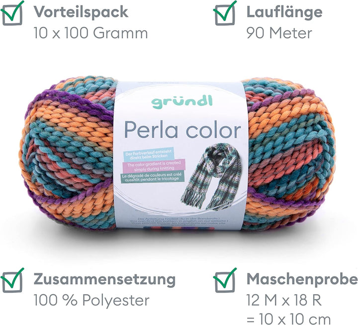 Gründl Wolle Perla color (wollähnliches Handstrickgarn aus 100% Polyester, 100 g / 90 m, Nadelstärke
